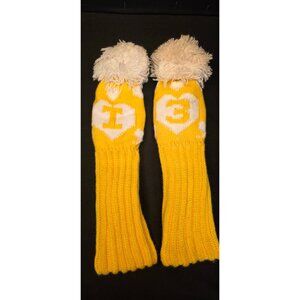 Vintage Clubbies Yellow and White Knit Pom-Pom Golf Club Head Covers I, 3